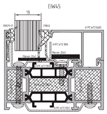 Вариант заполнения на класс огнестойкости EIW45 перегородок ALT W72 FR